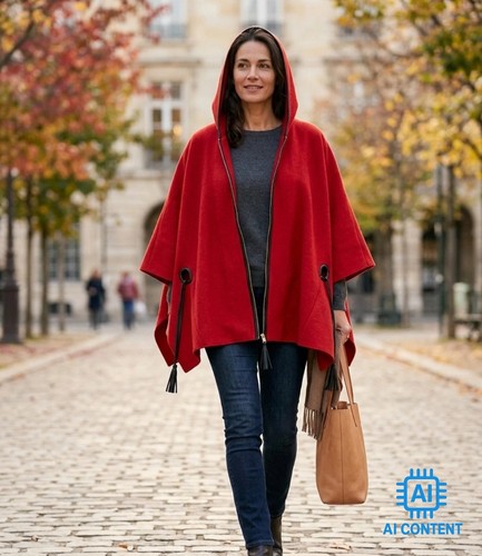 Damen poncho mit - , kapuze