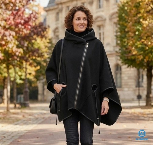 Damen poncho mit kapuze - poncho,