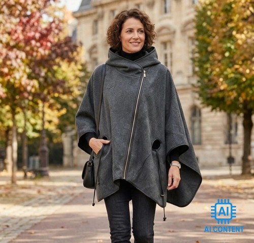 Damen poncho mit kapuze - damen,