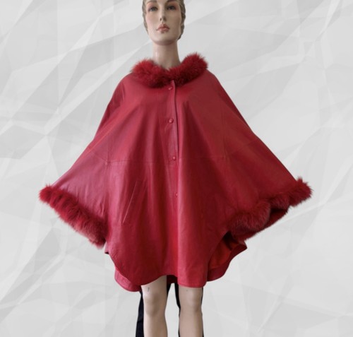 Damen ledermantel rot pelzrand - damen,